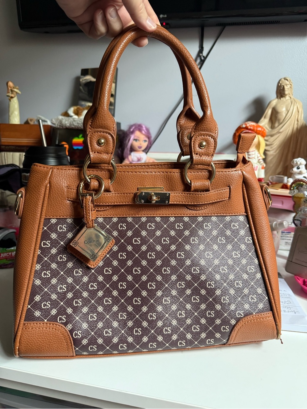 Danbury Mint Personalized “CS” Initial Brown Satchel Handbag